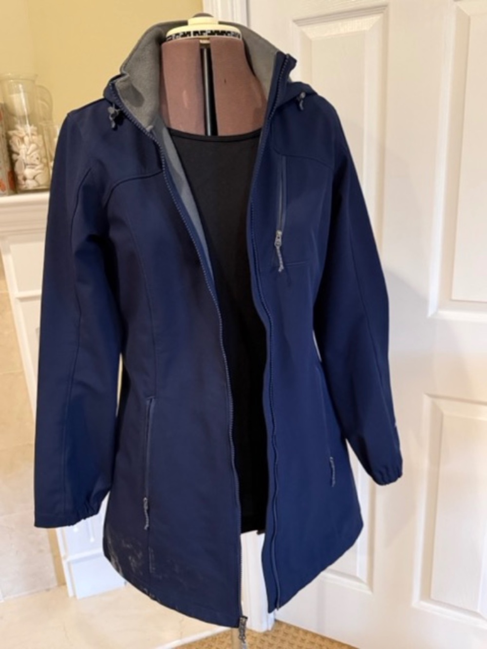 Eddie Bauer Navy Waterproof Hooded Rain Jacket Fleece Lined M